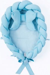 Belisima Luxusní sada Velvet hnízdečko/pletený mantinel 2v1 s polštářkem, sv. modrá