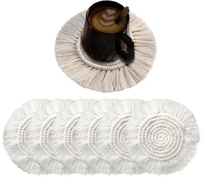 6er Set Tischset aus gewebter Baumwolle, runde Tischsets aus Baumwolle, hitzebeständige Matte, gewebter Boho-Platz, beige, 18cm , runde, 6