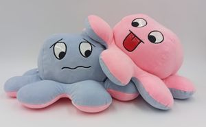 Oktopus XXL 40cm Kuscheltier Reversible Octopus Plüschtier Flip Oktopus Spielzeug Kinder Erwachsene hellblau rosa Emoji