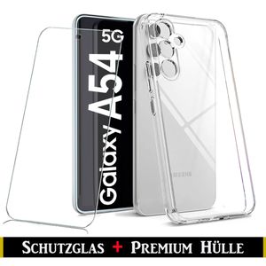 Für Samsung Galaxy A54 5G  Silikon Transparent Hülle + Panzerglas Echt Glas Display Schutzglas