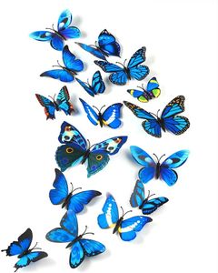 36 Stück 3D Schmetterlinge Deko Schmetterling Wanddeko Butterfly Wandsticker 3D Wandtatoo Schmetterlinge Balkon Deko (Blau)