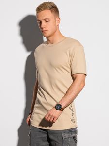 Ombre Herren T-shirt Bedrucktes Kurzarm mit Grafik-Design Baumwolle Sport Freizeit mit Muster modisch schmale Passform S-XXL Beige S