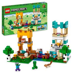 LEGO 21249 Minecraft Die Crafting Box 4.0, 2in1-Set zum Bauen, Türme am Fluss oder Katzenhütte, mit den Figuren Alex, Steve, Creeper und Zombie-Mobs, Actionspielzeug für Kinder, Jungen und Mädchen