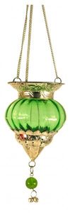 Windlicht zum Hängen aus Glas und Metall in orientalischem Stil, Farbe:grün