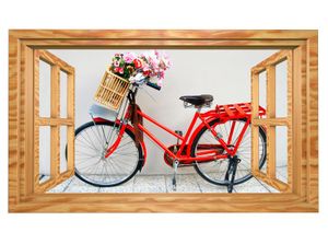 3D Wandtattoo Fahrrad rot Blume Retro Kunst Bild selbstklebend Wandbild sticker Wohnzimmer Wand Aufkleber 11G774, Wandbild Größe F:ca. 140cmx82cm
