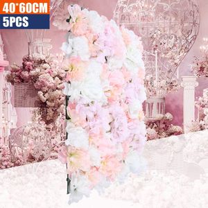 Blumenwand Rosenwand  künstliche Blume Wand  Hochzeit Straße  Garten Party Nachbildung  Seidenblume Hintergrund (5PCS 40 * 60cm Hell-Pink)