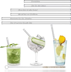 HALM Glasstrohhalme Gin Sprüche | Gin des Lebens Edition | 6 Stück in 3 Längen mit gravierten Gin Gläser Sprüchen | Glasstrohalme Gin Geschenkset für Gin Tonic Gläser | Trinkhalme Glas Geschenk