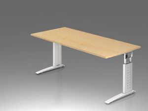 Urbana U-Serie Schreibtisch, manuell höheneinstellbar, Ahorn, Farbe Gestell:Weiß, Größe Tischplatte:180 x 80 cm