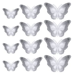 Oblique Unique 3D Schmetterlinge 12er Set aus Metall glänzend für die Wand zum Kleben Wandtattoo Wanddeko - silber
