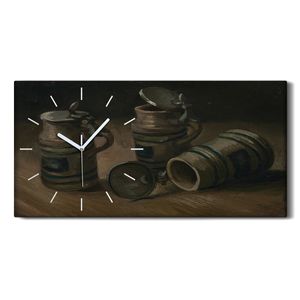 Wohnzimmer-Bild Leinwand Uhr Geräuschlos Kunstdruck 60x30 Bier Krüge - weiße Hände