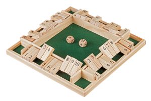 4 Player Shut The Box(TM) サイコロゲーム 蓋付き - 14インチ 天然木