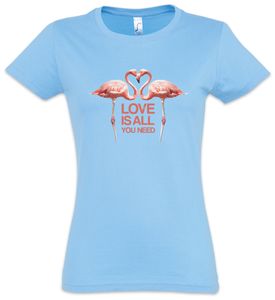 Urban Backwoods Love Is All You Need Flamingos Damen T-Shirt, Größe:XS