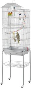 Yaheetech Vogelkäfig Vogelvoliere, XL Käfig für Wellensittich Kanarien, mit Vogelspielzeug & Ständer & Rollen, 46 x 35,5 x 158,5 cm, Hellgrau