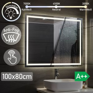 Aquamarin® LED Badspiegel - 100 x 80 cm, Beschlagfrei, Dimmbar, EEK A++, Energiesparend, mit Speicherfunktion - Badezimmerspiegel, LED Spiegel, Lichts