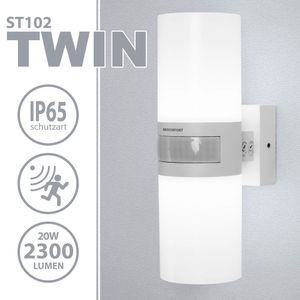 LED Außenwandleuchte ST102A1 TWIN-WH: Doppelt helle Beleuchtung, Bewegungssensor, Neutralweiß, IP65