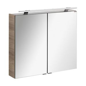 FACKELMANN LED Spiegelschrank LUXOR / Badschrank mit Soft-Close-System / Maße (B x H x T): ca. 80 x 68 x 16 cm / Schrank fürs Bad mit Spiegel und LED-Aufsatzleuchte / 2 Türen / Korpus: Braun hell