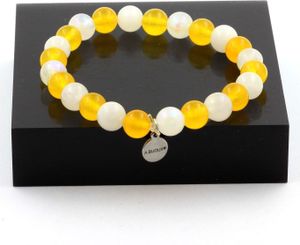 Armband Gelbe Achatperlen + Mondstein 8 mm