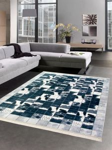 Kuhfell Optik Teppich Patchwork in Schwarz Grau Creme Größe - 120x160 cm