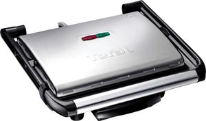 Grill kontaktowy Tefal GC241D Inicio wykonany ze stali nierdzewnej, powierzchnia grillowania 29 x 26 cm, płyty grillowe z powłoką nieprzywierającą, zintegrowany termostat