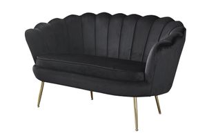 SalesFever Muschel-Sofa | Bezug Samt-Stoff | Gestell Metall goldfarben | B 136 x T 76 x H 78 cm | schwarz