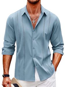 Herren Hemden Leinenhemd Sommer Shirts Regular Fit Freizeithemd Tops Langarm Shirts Blau,Größe XXL