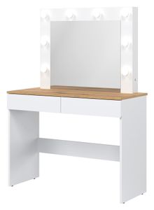 Schminktisch REMI RM16 mit Spiegel 2 Schubladen und Led licht Weiß/Evoke Eiche