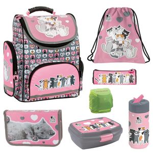 Mädchen Schulranzen 1. Klasse SWEET KITTY Schultasche 7-teiliges Set mit Federmappe