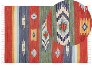 BELIANI Kelímový koberec viacfarebný bavlna 140 x 200 cm ručne tkaný obojstranný geometrický vzor so strapcami tradičný boho štýl