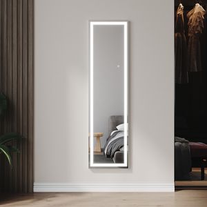 SUNXURY LED Wandspiegel 150x40cm Einstellbar in 3 Farben，2 In 1 Standspiegel，Ganzkörperspiegel mit Touch-Schalter