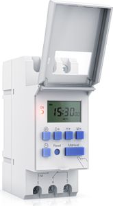 BEARWARE Zeitschaltuhr digital - für DIN Hutschienen im Verteilerschrank Schalttafeln – 2 Klemmen Input, 3 Klemmen Output - 16A/3650W – min. Schaltabstand 1 Minute – LCD Display – Manueller Modus