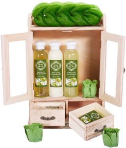 BRUBAKER Cosmetics Bade- und Pflegeset im Holzschrank - Wellness Badeset für Frauen - Damen Geschenkset mit Holz Dekoration, Oliven Duft