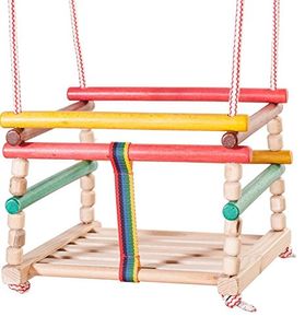Kinderschaukel | Holzschaukel | Gitterschaukel | Indoor bunt | Kinder Holzschaukel | Schaukel aus Holz | Schaukelsitz bis 20 kg belastbar