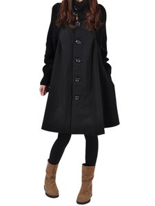 Frauen Wollmantel Trenchcoat Parka Jacke Winter High Collar Mantel Outwear Tops,Farbe:Schwarz,Größe:XL