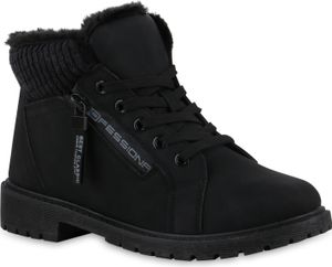 VAN HILL Damen Warm Gefüttert Worker Boots Stiefelette Bequem Prints Schuhe 841489, Farbe: Schwarz, Größe: 38