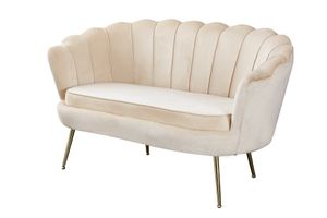 SalesFever Muschel-Sofa | Bezug Samt-Stoff | Gestell Metall goldfarben | B 136 x T 76 x H 78 cm | beige