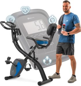 Hop-Sport 3-in-1 Fitness Heimtrainer klappbar HS-3010x Grix - Fitnessfahrrad mit Rückenlehne, Widerstandsbändern - Hometrainer Fahrrad mit LCD-Display