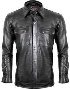 Herren Lederhemd aus weichem Lammnappa Leder in schwarz(XL)