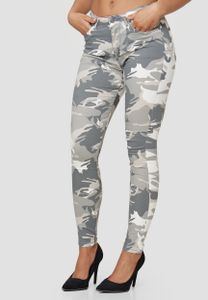 Damen Skinny Stretch Jeans Basic Design Tarnmuster Hose | 36