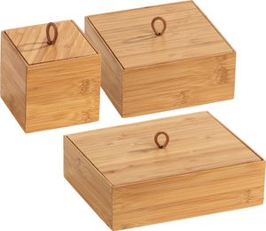 WENKO 3er Set Aufbewahrungs Box Terra Bad Bambus Deckel Kisten Küchen Organizer