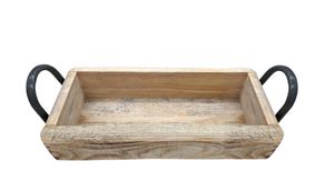 Holzschale in Ziegelform mit Griffen - 35 x 14 cm -  Vintage Holzkiste geflammt - Holz Tisch Deko Obst Schale Aufbewahrungs Box Backstein Form
