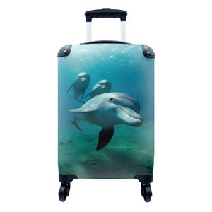 Koffer Handgepäck Fotokoffer Trolley Rollkoffer Kleine Reisekoffer auf Rollen - Wasser - Delphin - Blau Passend in 55x40x23 cm