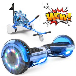 GeekMe Hoverboard mit Sitz Hoverboards 6.5 Zoll Hoverkart Self Balance Scooter Go-Kart mit Bluetooth-Lautsprecher LED-Leuchten Geschenk für Kinder Jugendliche Erwachsene