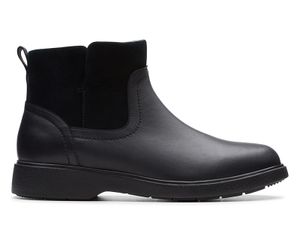 Clarks Un Elda Lo Schwarzer Lederstiefel mit Reißverschluss 40