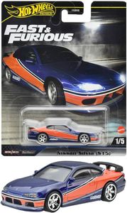 Model samochodu Hot Wheels HNW46-HYP73 Nissan Silvia (S15) niebieski/pomarańczowy Fast & Furious 1/5 w skali ok. 1:64