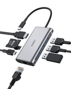 AUKEY CB-C91 8 in 1 USB C Hub mit 4K HDMI, Gigabit Ethernet Port Silber, 1 USB Power Delivery-Ladeanschluss und SD & Micro SD Kartensteckplätze. AUKEY CB-C91 8 in 1 USB C Hub mit 4K HDMI, Gigabit Ethernet Port Silber, 1 USB Power Delivery-Ladeanschluss und SD & Micro SD Kartensteckplätze.