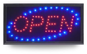 Securit LED reklamná tabuľa "OPEN", 2 blikajúce farby