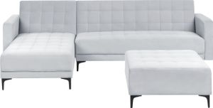 BELIANI 4-Sitzer Ecksofa Rechts mit Ottomane Hellgrau Samt Gesteppt L-Förmig Schlaffunktion Schwarze Metallbeine Modern Glam Modulsofa Schlafsofa