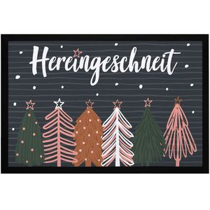 Fußmatte Weihnachten Winter Motiv Hereingeschneit Schneeflocken Sterne rutschfest & waschbar Moonworks® schwarz 60x40cm
