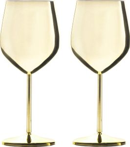 Intirilife 2x Weingläser aus Edelstahl in Glänzend Gold - 21 x 9 cm - 400 ml - Bruchfeste Robuste Weinkelche Wein Glas unzerbrechlich Geschenkset Kelch