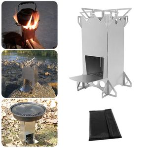 Skládací vařič na dřevo, skládací kempinkový vařič, piknikový raketový vařič z nerezové oceli (plynová nádrž není součástí dodávky)
